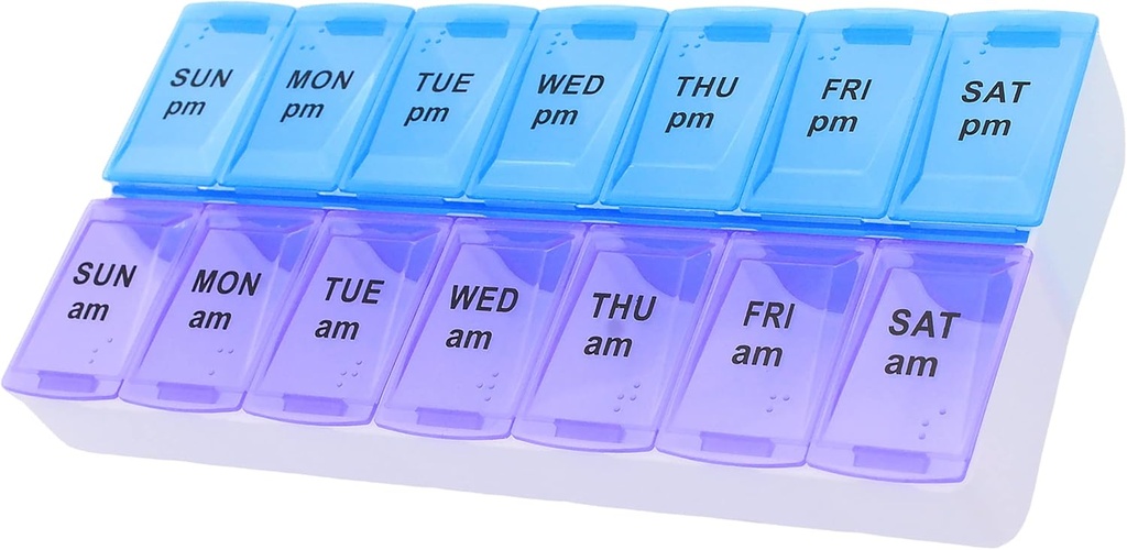 7 jours hebdomadaires AM PM Pill Organizer, ShysTech grande boîte à pilules pour pilules suppléments de vitamine médicaments (purple/bleu)