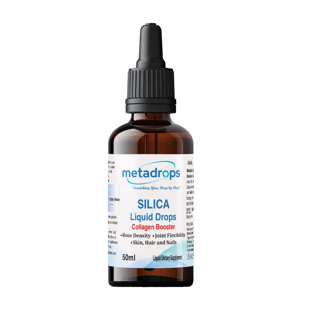 Silica Liquid Drops – 20mg per Serving | Collagen Booster for Hair, Skin, Nails & Joints | Fast-Absorbing & Vegan-Friendly Supplement- 50ml