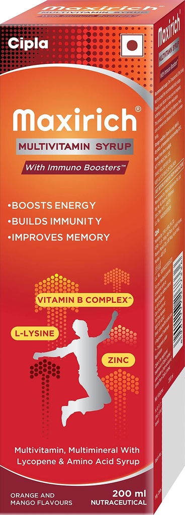 Cipla Maxirich Multivitamin Syrup | Boosts Immunity | Powerhouse of Vitamins & Minerals | 200 ml (Pack of 2)