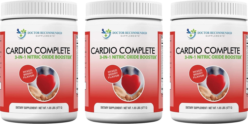 Cardio Complete - Supplément en poudre de soutien de santé cardiaque - 3-en-1 Booster à oxyde nitrique avec 5 000 L-Arginine, 1 000 mg L-Citrulline et Berry Hawthorn