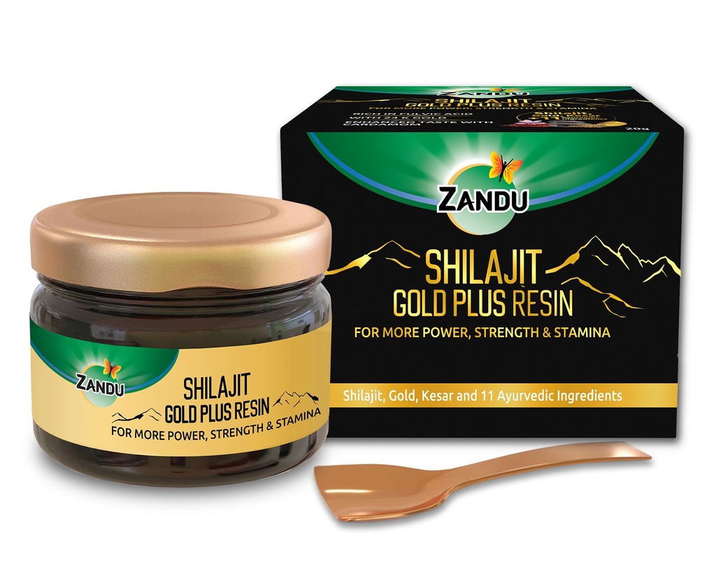Zandu Shilajit/Shilajeet Gold Plus Resin | Boosts Stamina, Strength & Energy I Promotes muscle growth & recovery | 20g I 100% Pure Himalayan Shilajit with 24K Gold Bhasma