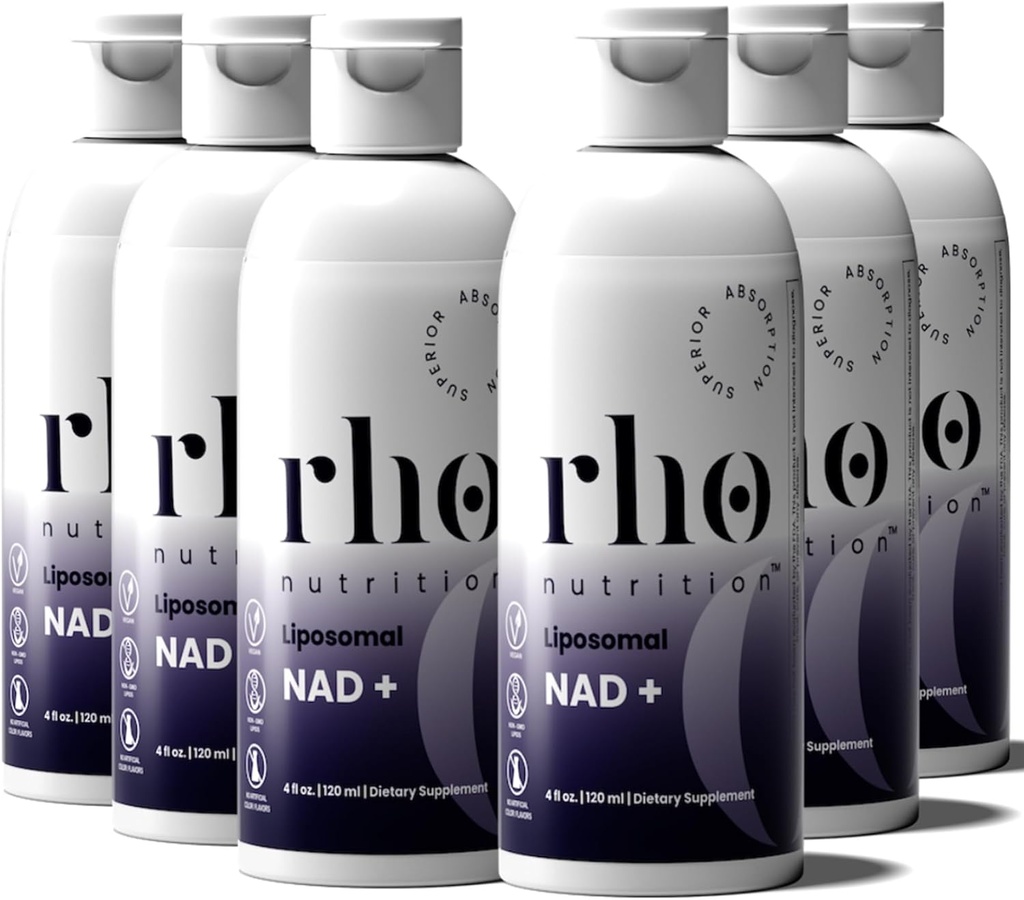 Rho Nutrition Liposomal NAD+ – Liquid Supplement Designed to Help Support Absorption – Active Form of NAD+ Helps Support Normal Cellular Health, Healthy Aging, Energy Metabolism & Vitality – 6 Pack