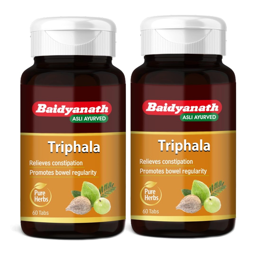 Baidyanath Triphala - 60 Tablets (Pack of 2) | Ayurvedic Blend of Amla, Haritaki & Baheda | Supports Digestion & Gut Health |