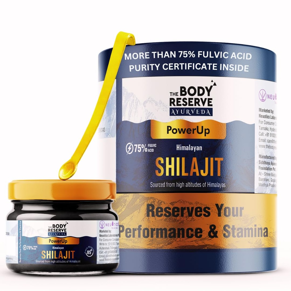 The Body Reserve Shilajit For Men 20gm Shilajeet Resin 500mg/Serving, 40 Servings More Than 75% Fulvic Acid, Purity Certificate Inside Box Sourced From Himalayas 19,000Ft, Shilajit Resin For Men Women 100% Ayurvedic