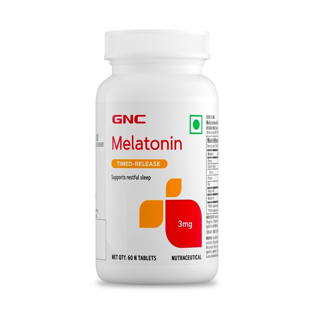 GNC Melatonin with Vitamin B6 | 60 Veg Tablets | 3mg Melatonin & 2 mg Vitamin B6 for Restful Sleep | Improves Sleep Quality | Regulates Sleep-Wake Cycle | Relaxes Nervous System | USA-formulated