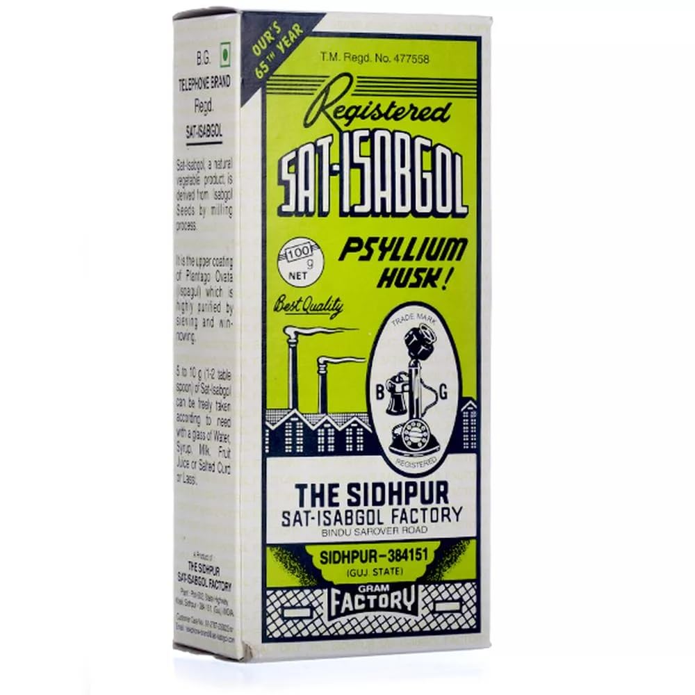 Telephone Brand Sat-Isabgol Psyllium Husk, Isabgol Husk, Sidhpur, A++ Grade, 100g Flake (100g x 3 Pcs)