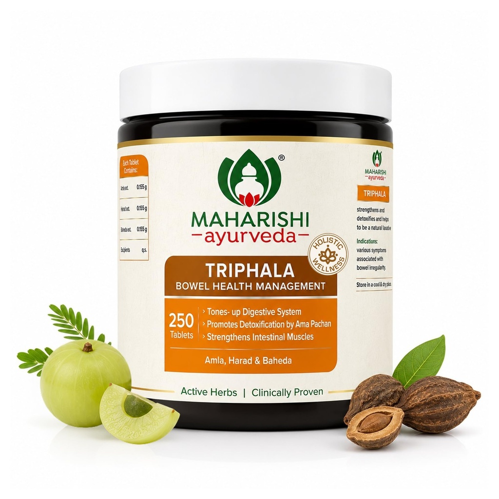 Maharishi Ayurveda Triphala Tablets 1000 MG | Supports Healthy Digestion | Improves Bowel Wellness| Relieves Constipation | Pure Herbs Used | (250 Tablets (Pack of 1))
