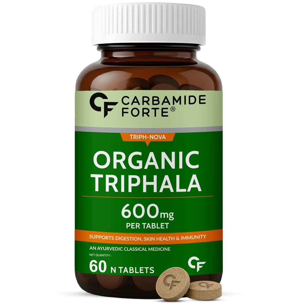 Carbamide Forte Triphala Churna Tablets 600mg | 100% Organic Triphala Tablets with Amla, Haritaki & Bibhitaki | Triphala Capsules Alternative for Digestive Health | 60 Tablets