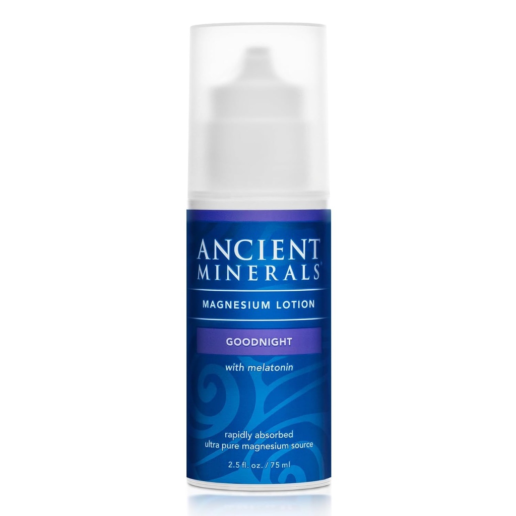 Ancient Minerals Magnesium Lotion Goodnight night cream contains melatonin with magnesium chloride and OptiMSM a topical nighttime moisturizing lotion(2.5oz)