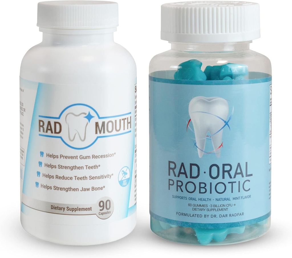 Probiotiques oraux radicaux pour les dents et les gencives avec bouche rade pour la sensibilité des dents - Probiotique dentaire de formulation de dentiste avec Lactobacillus Reuteri et multivitamine pour renforcer les gencives, les dents et les os de la mâchoire