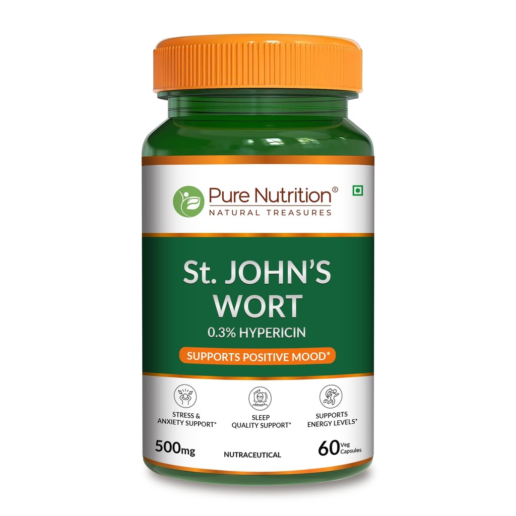 Pure Nutrition St. John's Wort Extract 500mg | St Johns Wort Supplement for Mood & Stress Support | Supports Emotional Balance, Mental Well-Being & Daily Wellness | Herbal Extract | 60 Capsules