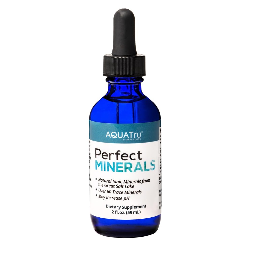AquaTru Perfect Minerals – Des gouttes minérales pour l'eau – Enrichissez avec 72 minéraux traces incluant le magnésium, le zinc et le calcium – une bouteille de 60ml minéralise jusqu'à 230 litres d'eau