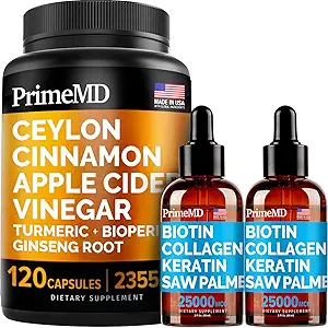 2 fl oz - 2 pack) et 5-en-1 Ceylan Cinnamon w Turmeric & Ginseng Root (120ct) Bundle - Cheveux, peau, ongles et supplément de soutien immunitaire