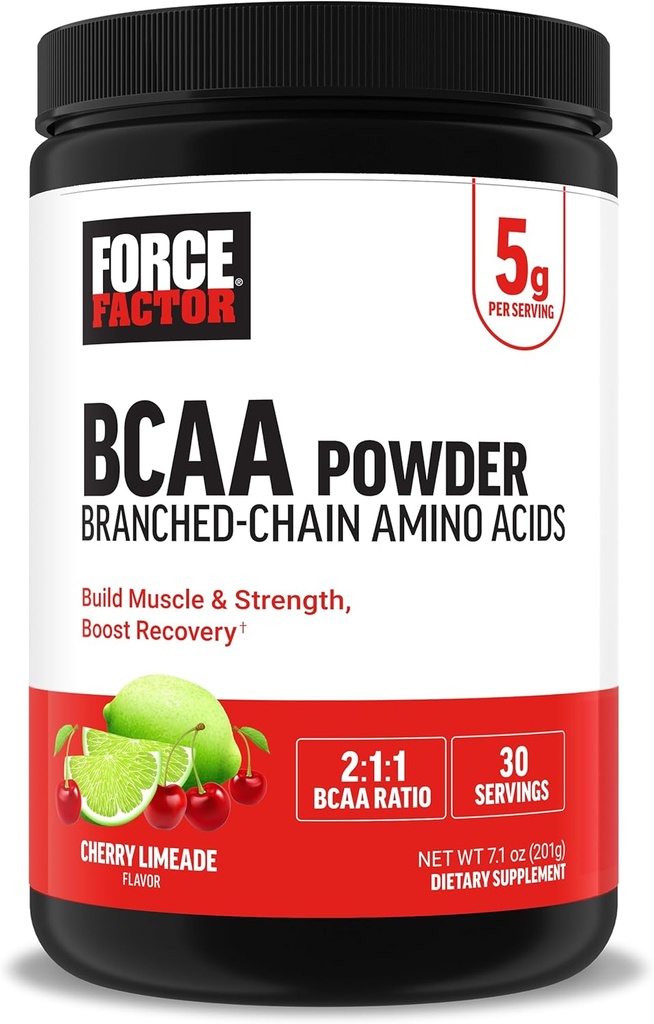 Facteur de force BCAA Amino Acides Supplément 2:1:1, Délicieux et rafraîchissant BCAA poudre pour soutenir la récupération et la performance musculaires, pas de couleurs artificielles ou des saveurs, Cherry Limeade, 30 portions