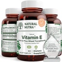 Supplément Nutra Vitamine E 200 UI naturel pour la peau, les cheveux et les ongles, promouvoir la santé cardiaque, aide à réduire la rougeur, aide à prévenir la texture de la peau, le système immunitaire promu, sans gluten, 60 softgels