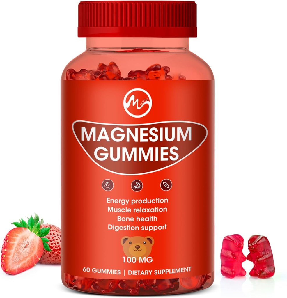 Gommies de magnésium 100mg haute résistance - saveurs fruitées Ours gommy, suppléments minéraux sains favorise les muscles, l'énergie et la digestion