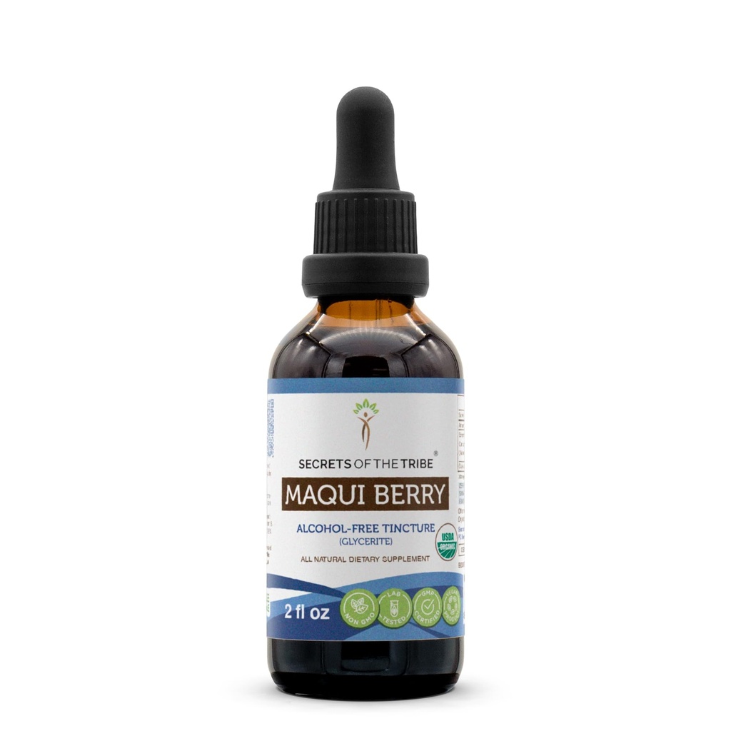 Secrets de la Tribe Maqui Berry USDA Bio Tecture Extrait liquide sans alcool, Maqui Berry (Aristotelia chilensis) Berry séché (2 FL OZ)