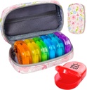 Serfeymi Weekly Travel Pill Organizer 2 fois par jour AM PM Upgraded Rainbow Pill Box 7 Day with Portable Zipper Pill Case en cuir PU, Organisateur de médecine pour les pilules, vitamines, huiles de poisson - Floral 01