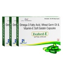 Evaford-E Rich Supplement of Omega 3 Fish Oil with Wheat Germ Oil & Vitamin E Capsules | Supports Skin Glow, Hair Strength & Heart Health | Antioxidant Softgels (3x Strip) 30 Capsules