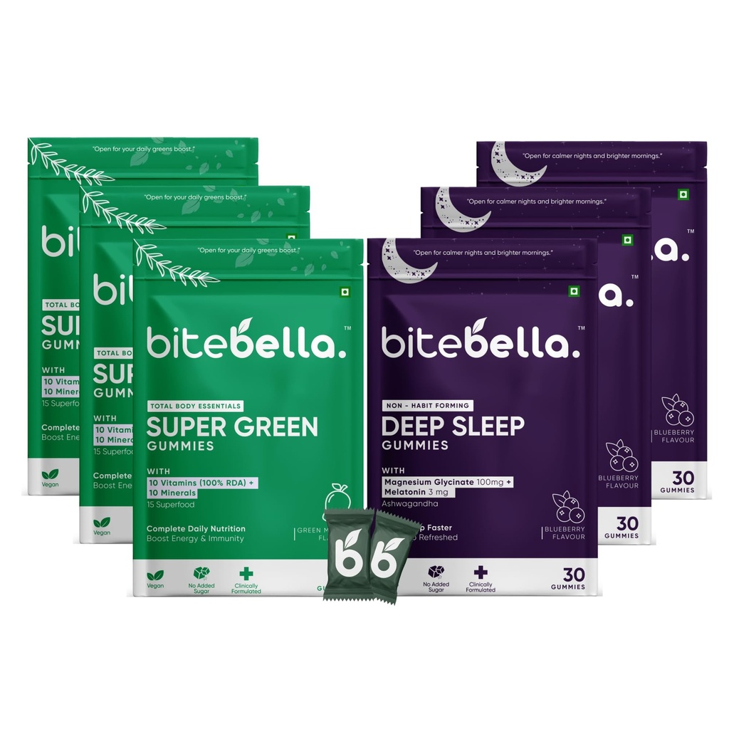 The Foundation Bundle | Super Green + Deep Sleep Gummies | 10 Vitamin + 10 Minerals + 15 Superfoods | Melatonin 3mg + Magnesium Glycinate 100mg | Vegan, No Added Sugar (90 Days)