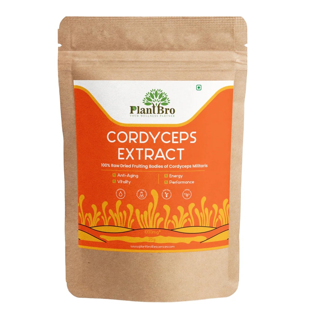 Cordyceps Mushroom Extract 25g | Natural Energy & Stamina Booster | Supports Immunity, Respiratory Health & Endurance | 100% Organic Cordyceps Militaris Powder Supplement - 25g