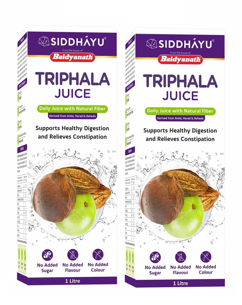 Baidyanath Asli Ayurved Triphala Juice 1L Helps In Reduce Body Fat Also Beneficial In Constipation Helps To Control Cholesterol Level, 2000 Ml - Pack Of 2