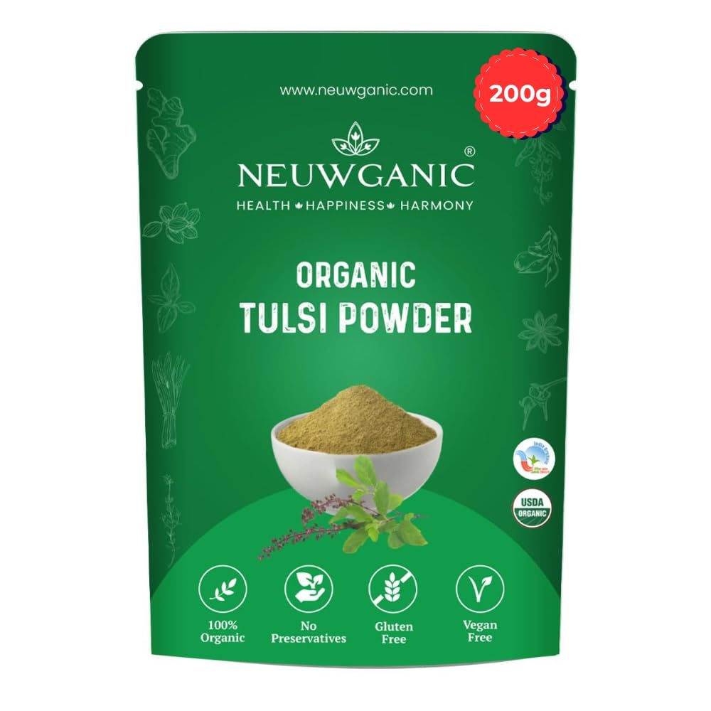Organic Tulsi Powder - Holy Basil Powder - India Organic and Usda Certified - Ideal for Making Kadha, Tea & Chutney - 200 Gm Pack Of 1