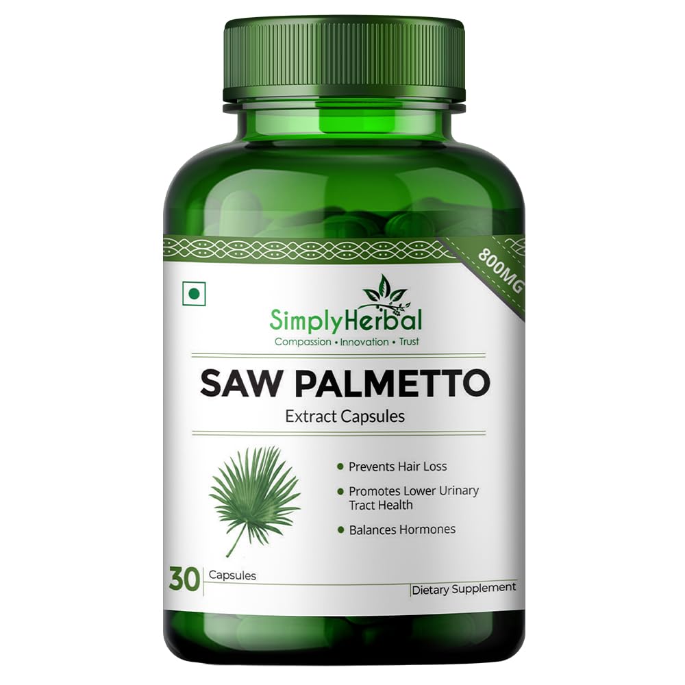 Simply Herbal Saw Palmetto Extract 1000mg – 30 Veg Capsules | Herbal Supplement for Prostate Health & Hair Wellness | For Men & Women