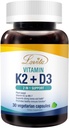Lovita Vitamine K2 + D3, 400 UI Vitamine Végétale D3 & 120 mcg Vitamine K2 (MK-7), 2 en 1 Formule, Complexe Vitamine Immune, 30 Capsules Végétariennes