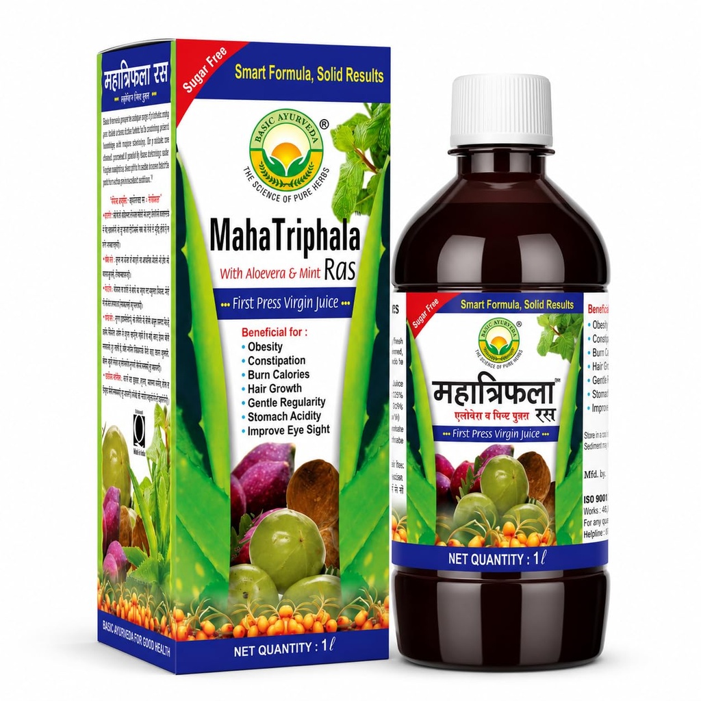 Basic Ayurveda Maha Triphala Ras 1L | Traditional Ayurvedic Herbal Juice | Supports Digestive Wellness, Skin & Hair Care
