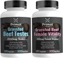 Primal être gazéifié Testicules de boeuf, 120 capsules + supplément de vitalité féminine de boeuf gazéifié, 90 capsules