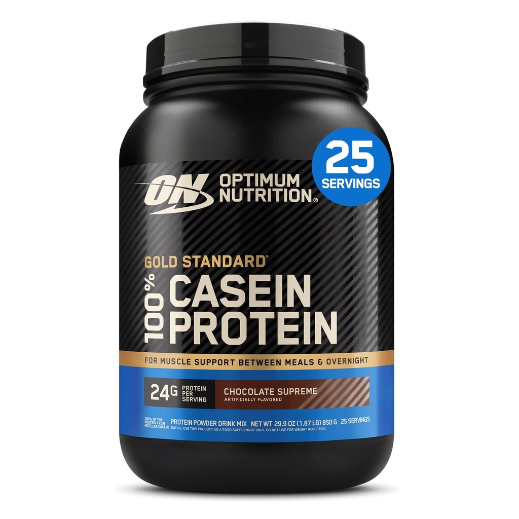 Optimum Nutrition Or Standard 100% Micellar en poudre de protéines de caséine, la digestion lente, aide à vous garder plein, récupération musculaire nuit, Chocolat Suprême, 2 livres (emballage mai Vary)