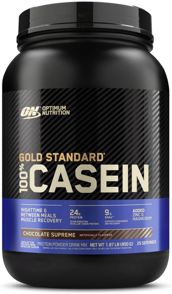 Optimum Nutrition Or Standard 100% Micellar en poudre de protéines de caséine, la digestion lente, aide à vous garder plein, récupération musculaire nuit, Chocolat Suprême, 2 livres (emballage mai Vary)