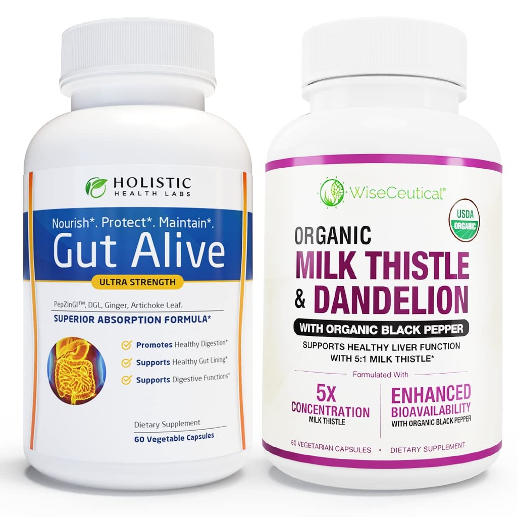 Soutien du foie et de la gueule tout naturel au lait biologique Thistle, racine de dandelion biologique et poivre noir biologique.