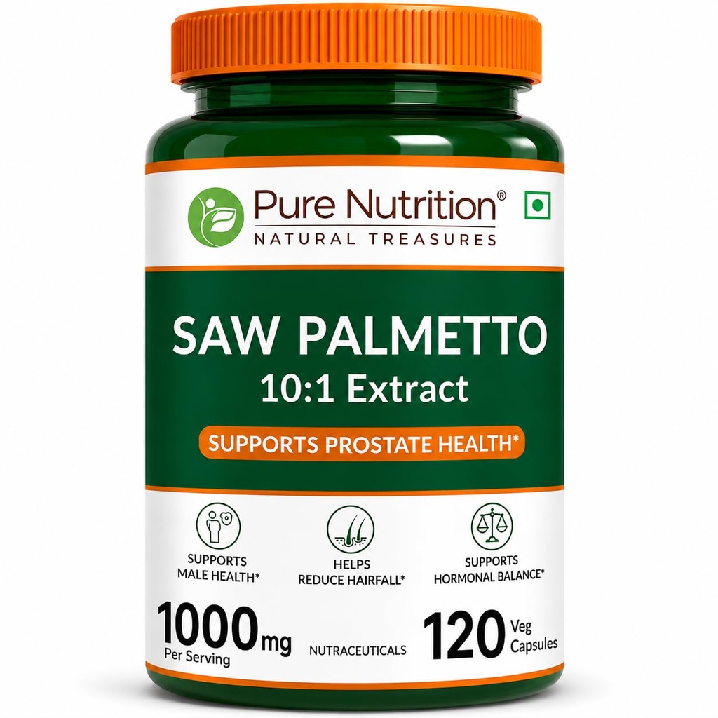 Pure Nutrition Saw Palmetto Supplement 1000mg Extract | Saw Palmetto Capsules Supports Prostate Health | Boosts Urinary Function | Natural Herbal Supplement - 120 Veg Capsules