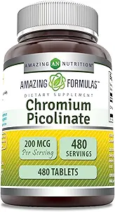 Formules étonnantes Supplément de picolinate de chrome 200 Mcg par portion