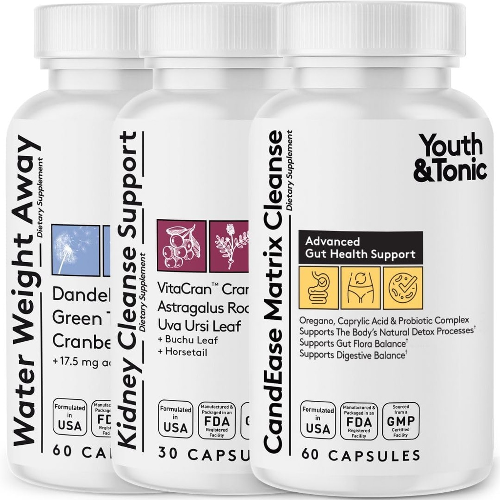 Youth & Tonic CandEase Complex Bundle Supplement | Digestive System Cleanse Gut Health & Intestinal Flora Support