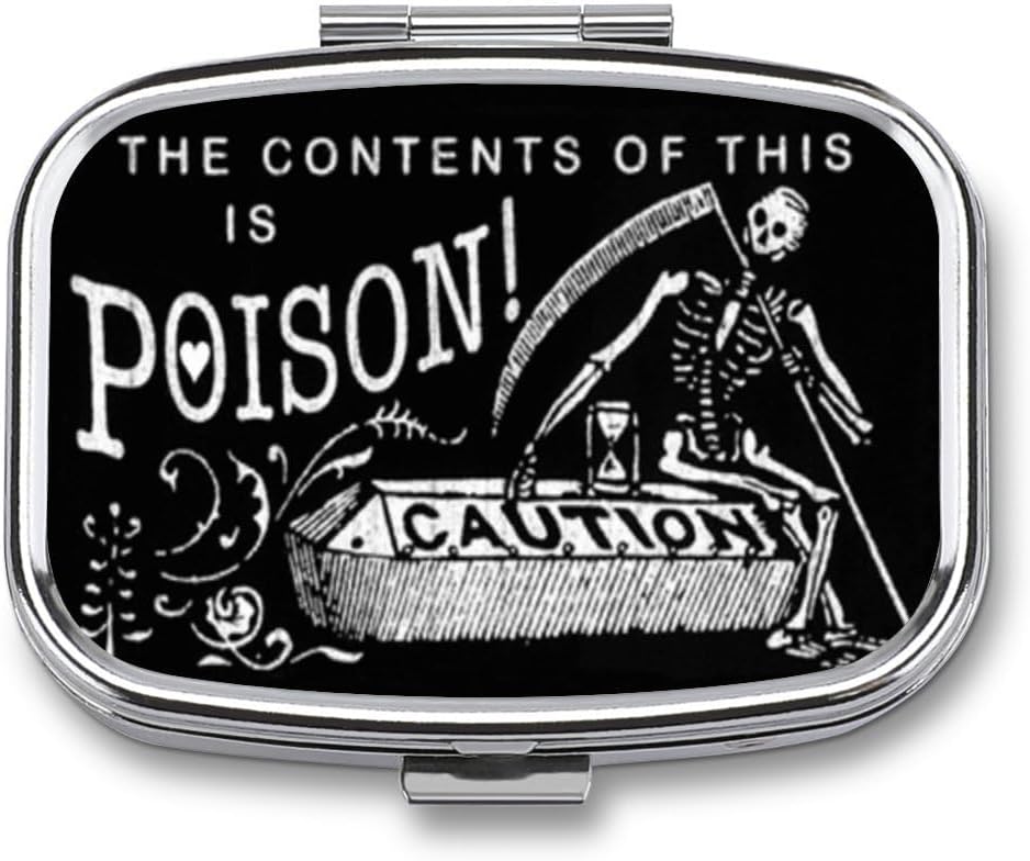 Metal 2 Compartiment Pill Organizer Travel Friendly Portable Compact Pill Box Cute Pill Case pour tenir les vitamines, huile de poisson, suppléments, médicaments, tablette pour la purée, poche. (Black Scythe)