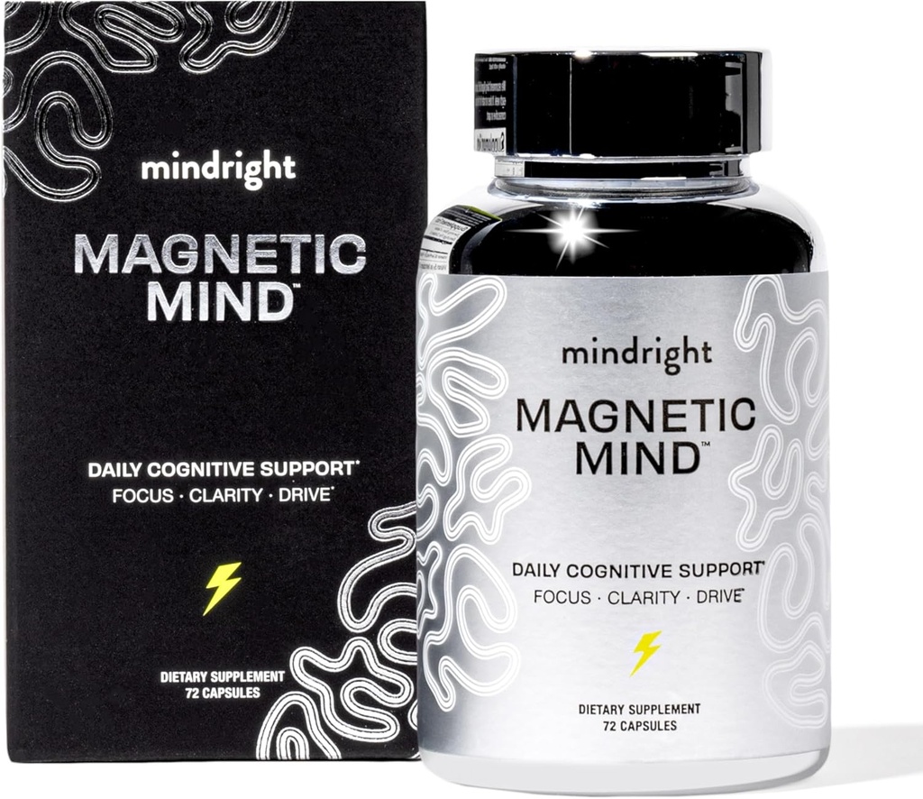 Magnetic Mind - Supplément cognitif premium pour l'énergie, la clarté et la conduite ultra focalisées - Nootropic conçu pour la santé cérébrale à long terme, la mémoire et la focalisation - 30 jours d'approvisionnement - Pas de couleurs artificielles