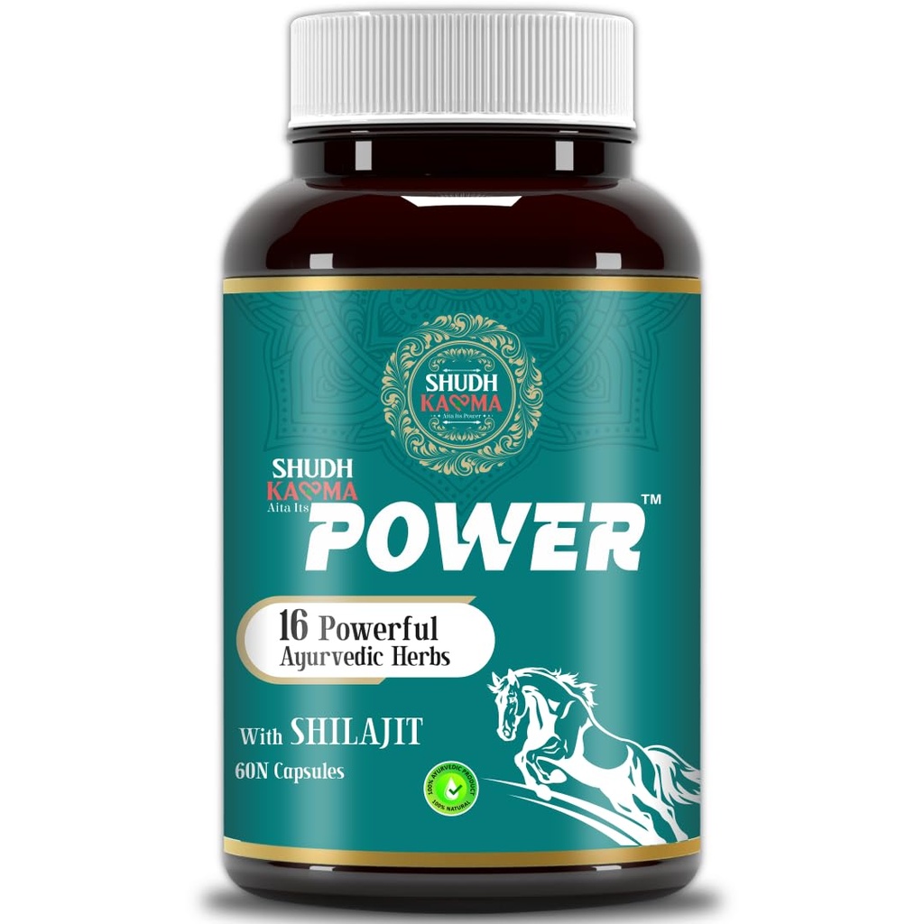 Shudh Kaama Power | Ayurvedic Capsules for Men with Original Shilajit/Shilajeet, Gokhru, Ashwagandha & Safed Musli for Strength, Stamina, Energy and Muscle Gain – 60 Capsules