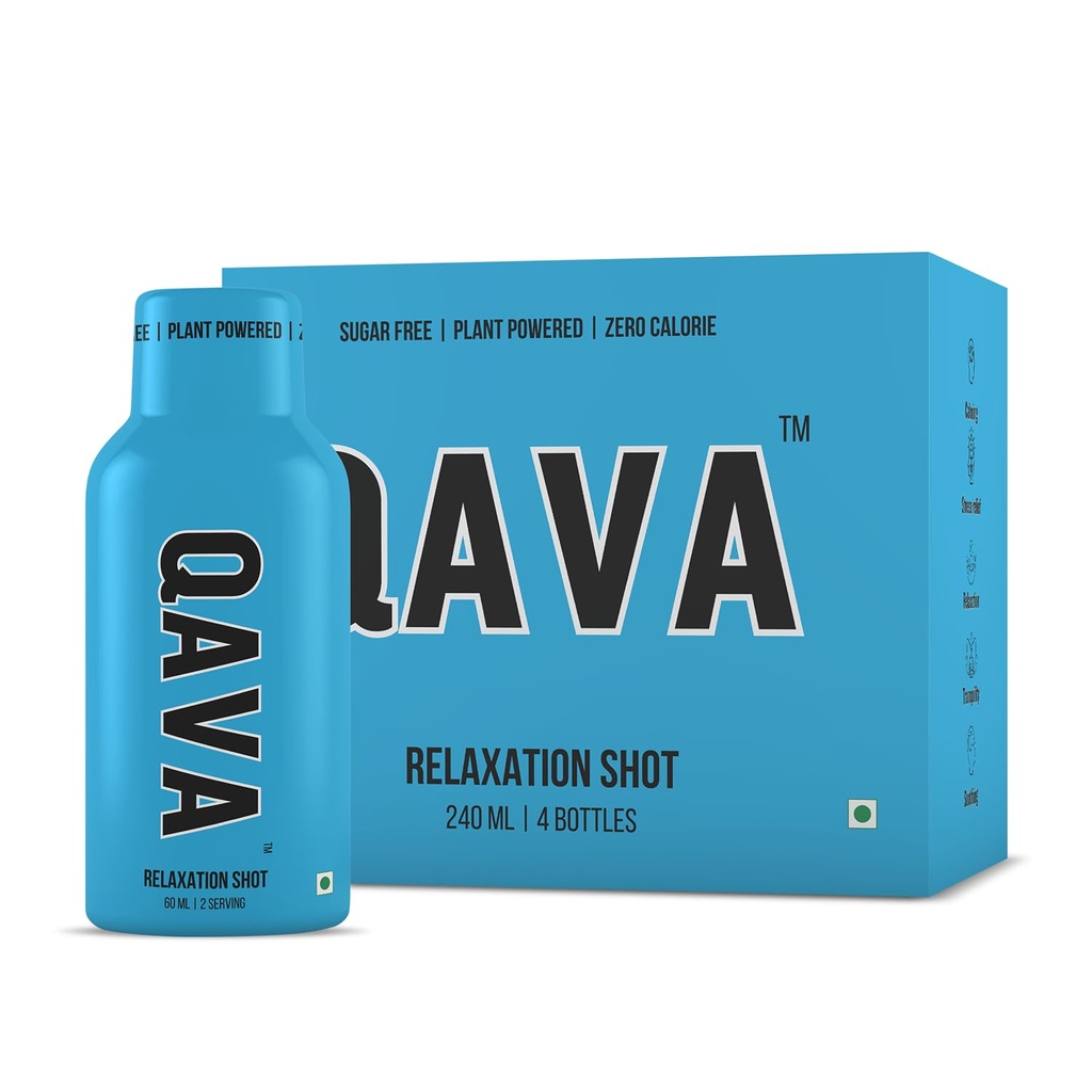 QAVA Relaxation Shot | Plant-Powered Stress Relief | Calms Mind & Enhances Mood | Valerian Root | 60ML (Pack of 4) | No Added Sugar | Zero Calorie
