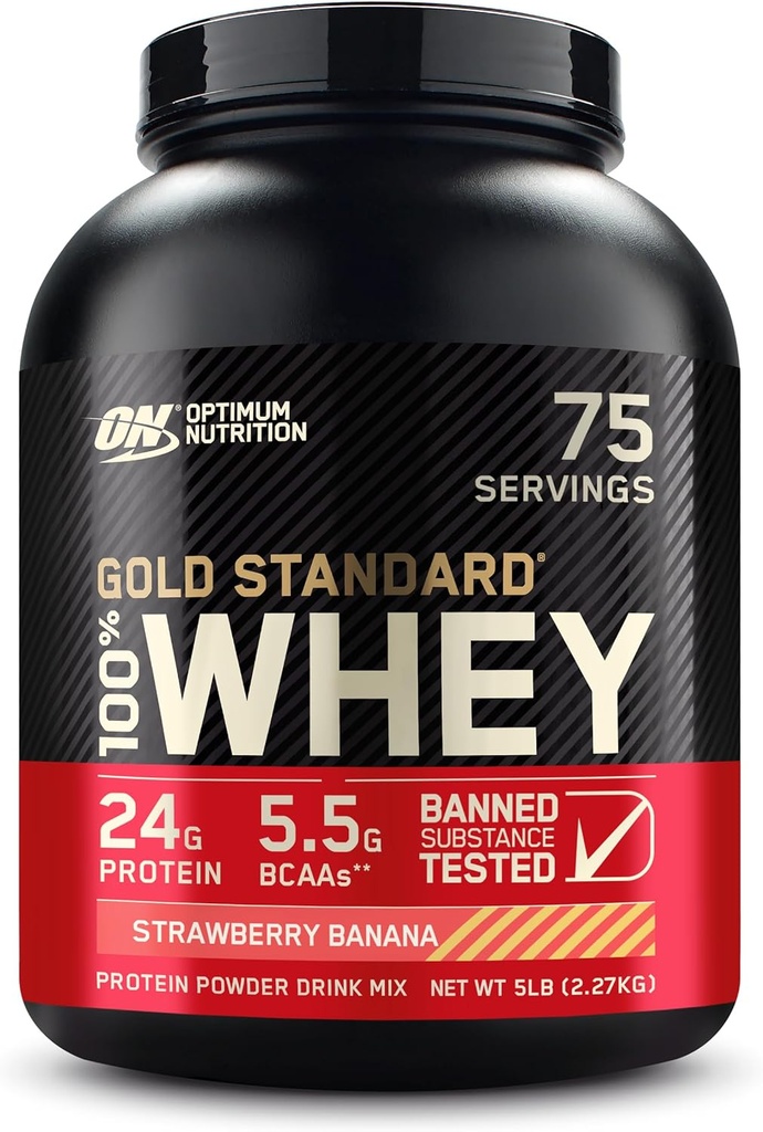 Optimum Nutrition Gold Standard 100% Whey Protein Powder, Strawberry Banana, 5 Pound (Packaging May Vary)