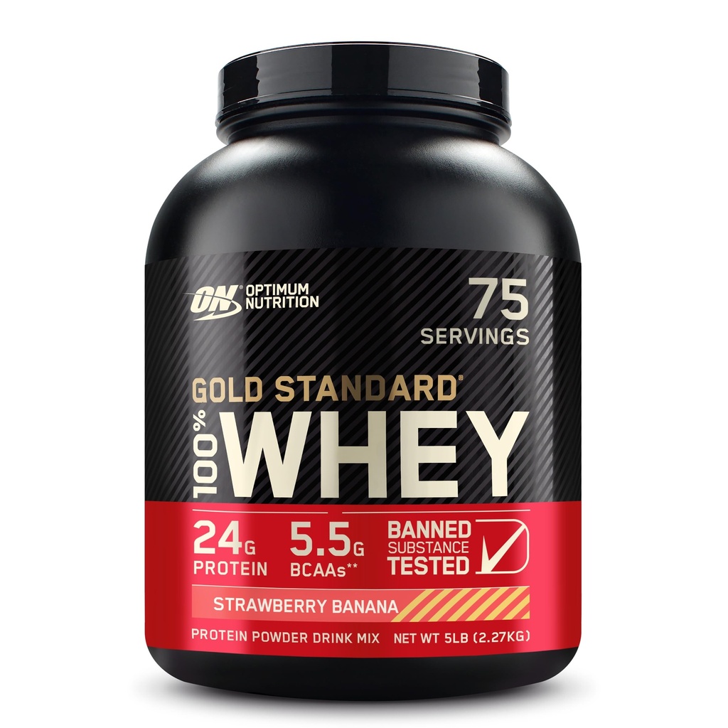 Optimum Nutrition Or Standard 100% poudre de protéines de lactosérum, banane fraise, 5 livres (paquetage mai Vary)
