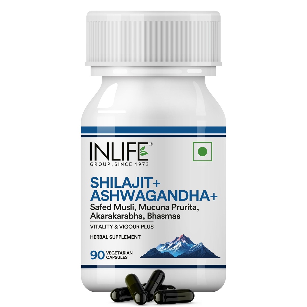 INLIFE Shilajit Ashwagandha Safed Musli Supplement, Akarkara, 90 Veg Caps