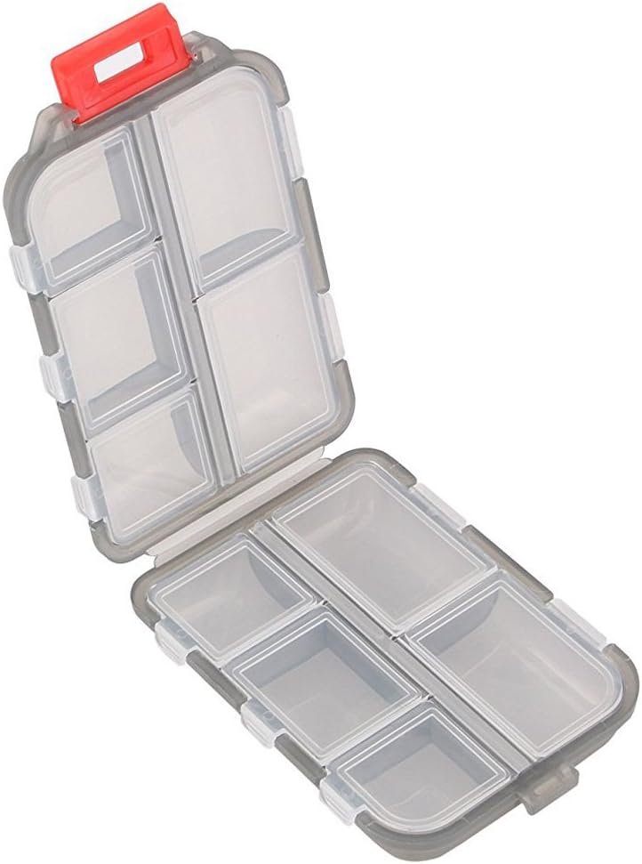 Pill Case - Suppléments portatifs Boîte à contenants de comprimés avec 10 compartiments - Capsule de médecine Vitamine pliable Support de distributeur Stockage pour Voyage Voyage Poche Purse - Noir clair