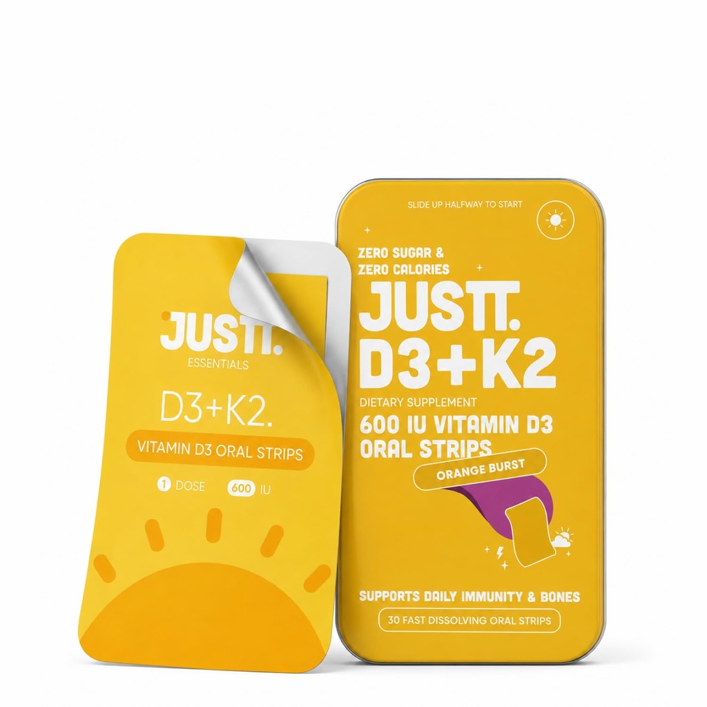 JUSTT ESSENTIALS Vitamin D3 Oral Strips | Daily Wellness Made Easy | Orange Burst Flavour | Fast Dissolving | Sugar Free | No Water Needed | 30 Strips