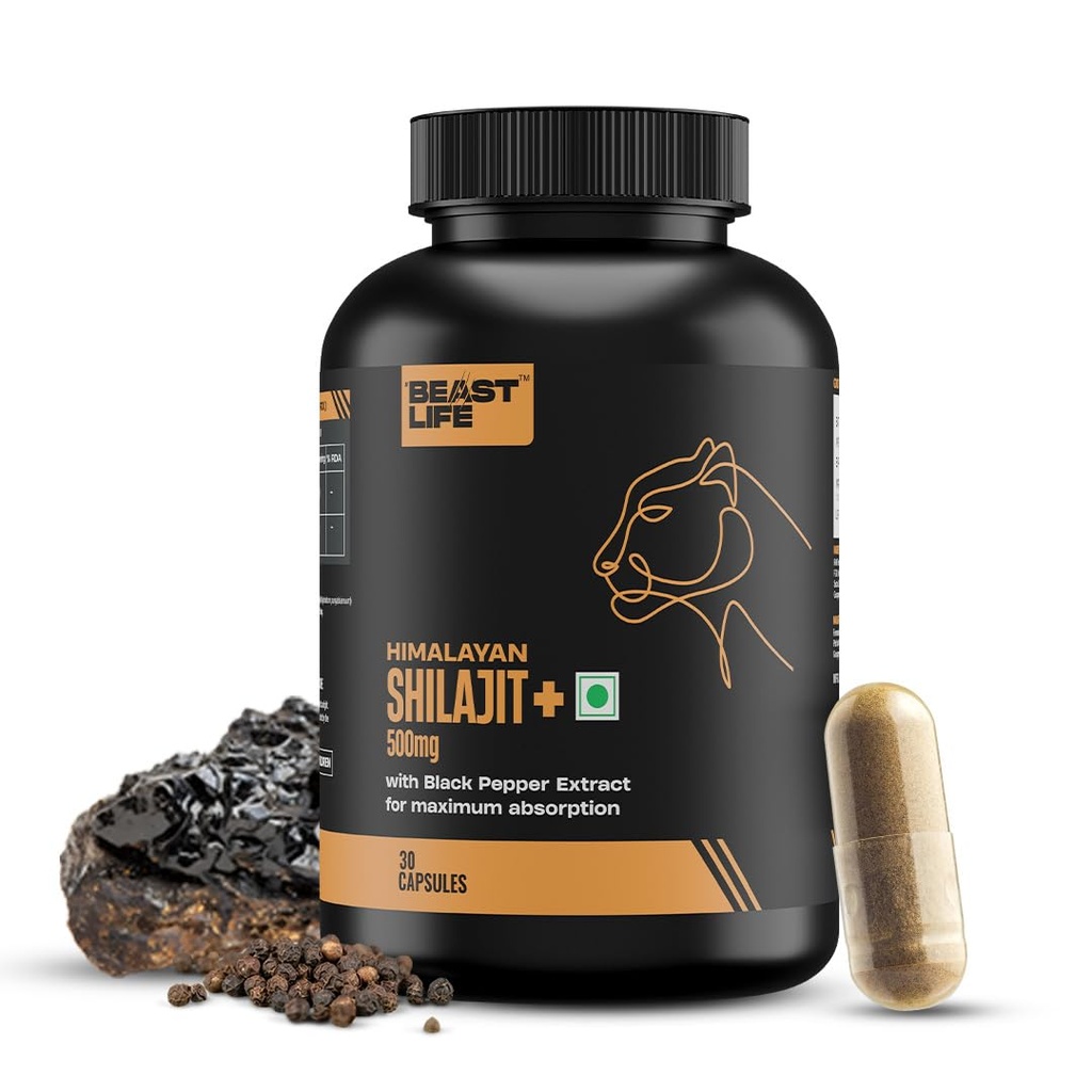 BeastLife Himalayan Shilajit | Pure & Potent Shilajit Supplement | Improve Muscle Strength, Enhances Stamina, Energy & Power | Supports Faster Recovery | Natural & Organic Shilajeet (30 Capsules)