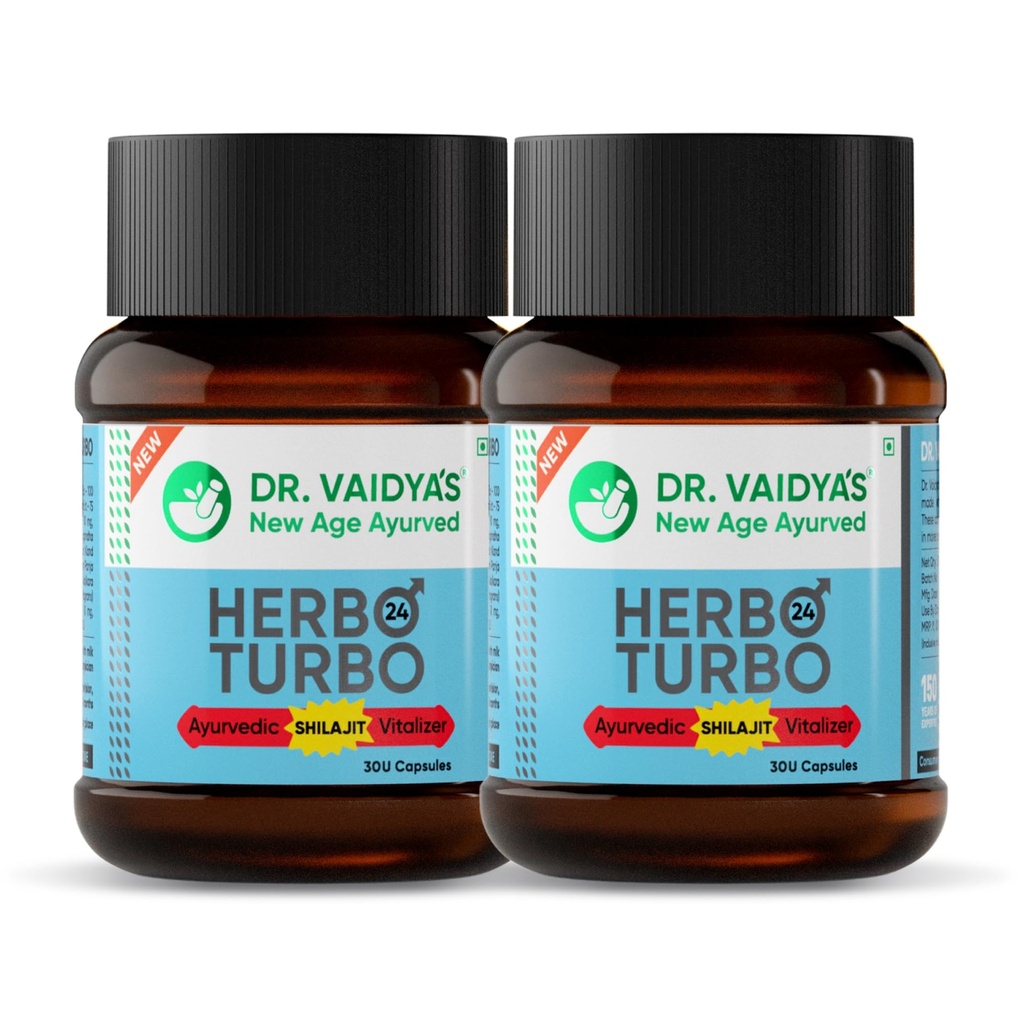 Dr. Vaidya’s Herbo24Turbo Capsules | Supports Vitality | For Strength, Stamina & Power | Shuddha Shilajit, Safed Musli | Sugar Free | Pure Ayurvedic Extracts | 30 capsules (Pack of 2)