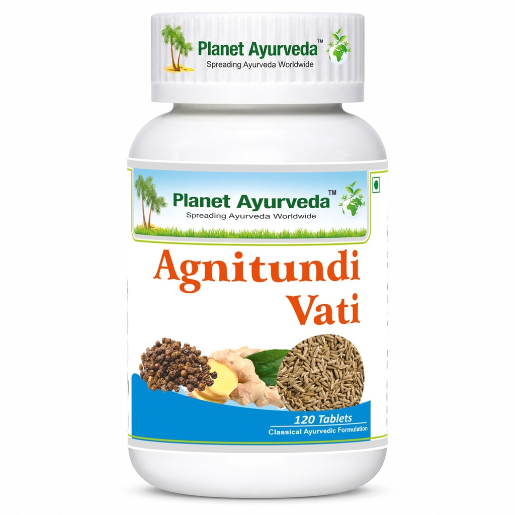 Planet Ayurveda Agnitundi Vati, Ayurvedic Digestive Supplement Tablets, Natural Metabolism Support with Triphala & Panch Lavana, Vegetarian, 120 Tablets, 70g