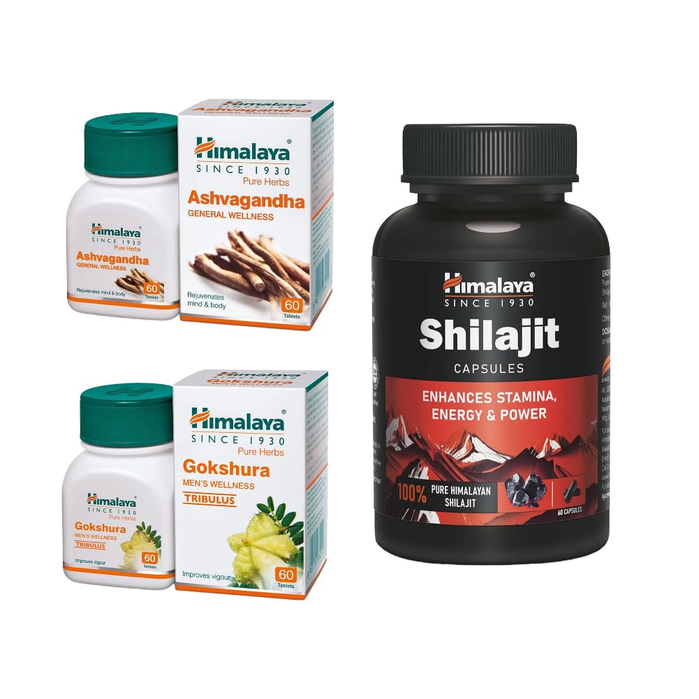 Himalaya Energy And Vitality Booster Trio | Ashvagandha, Shilajit & Gokshura Combo | Enhances Stamina, Energy& Vigour | Pack Of 3 | 60 Capsules Each